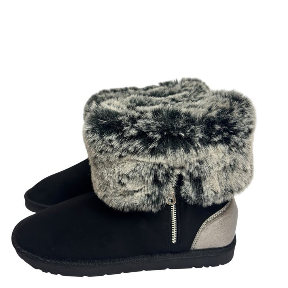 MY SOFT BLACK SILVER BLACK FUZZY WOMEN ZIPPER BOOTS SIZE 7 NEW WITH TAGS